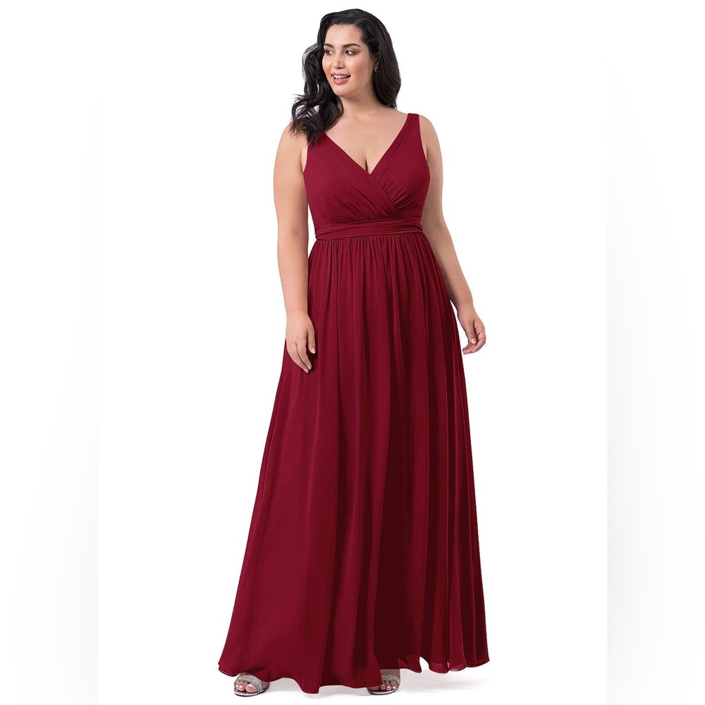 Azazie Kora A-Line Pleated Chiffon Floor-Length Dress Burgundy